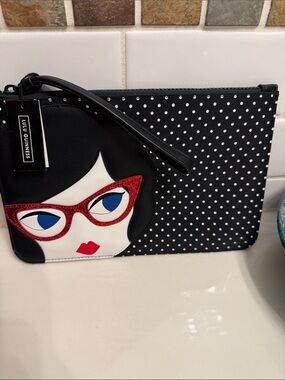 Lulu Guinness London Black Polka Dot Wristlet with Red Glitter Glasses